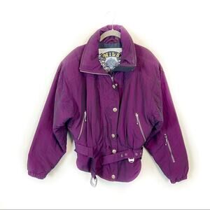 Ski Jacket Nils Vintage 80s Belted Shimmer Purple Big Shoulder Snatch Waist 10